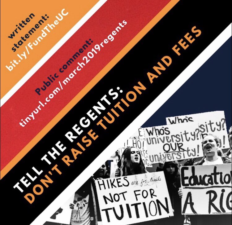 EadresHaqqani's tweet photo. UC Regents aim to increase tuition across all UC campuses. Sign this petition to stop that from happening. Two-thirds of the student population do not come from a wealthy family. Not all of us are fortunate enough to not have financial struggles. #AllUC #UCLA #UCR #tuition https://t.co/UxJQbHjnXl
