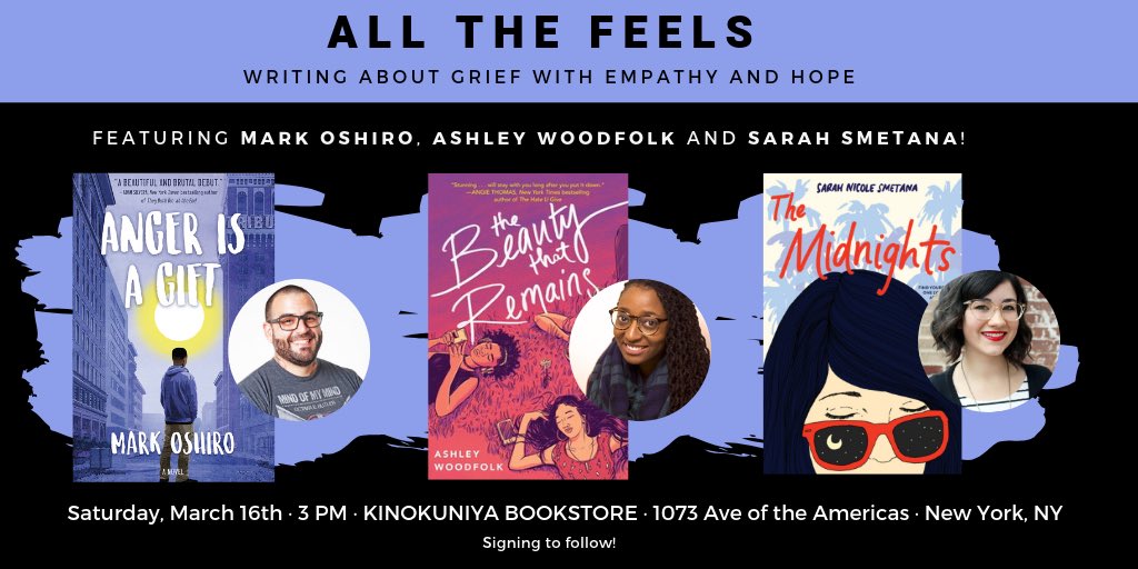 This Saturday! NYC, come see me, @AshWrites, and @SarahNSmetana talk about grief, empathy, and hope. Free event with book signing to follow!!! 🙌🏽🙌🏽🙌🏽🙌🏽