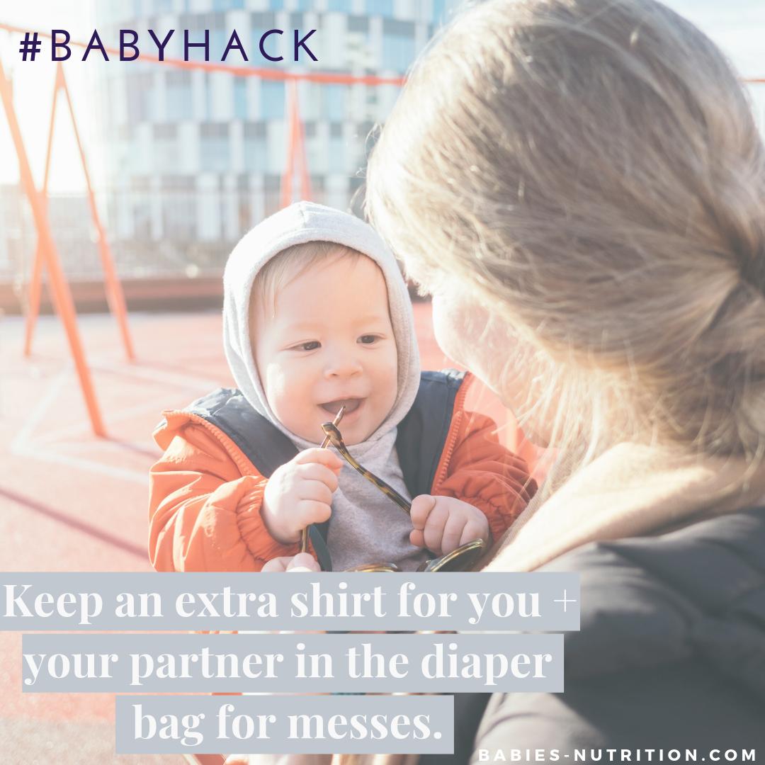NutritionBabies's tweet photo. It's no secret that newborns are messy! Here's a little #babyhack that parents have learned along the way. Keep an extra shirt for you &amp; your partner in the diaper bag for messes. #parenthood https://t.co/KrhbpgjHNG