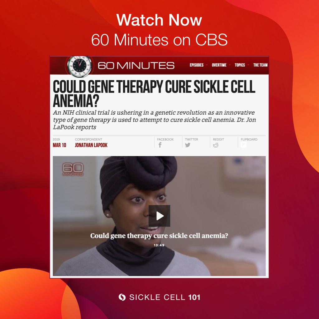 sicklecell101's tweet photo. "Not a sickle cell in sight."⁣

Last Sunday, @CBS aired a piece on gene therapy curing #sicklecell disease on their show, '60 Minutes'. 

Watch the segment here: https://t.co/K1i0sRRvcG https://t.co/vPDU35chwo