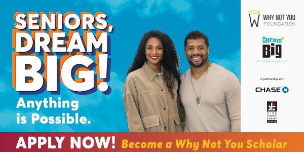 College_Success's tweet image. Become a Why Not You Scholar! Scholarships are available for high school seniors with BIG DREAMS who want to attend a trade school, community college or four-year university. Apply today at collegesuccessfoundation.org/apply @WhyNotYouFdn, @KCLS, @College_Success, @JPMorgan @Chase