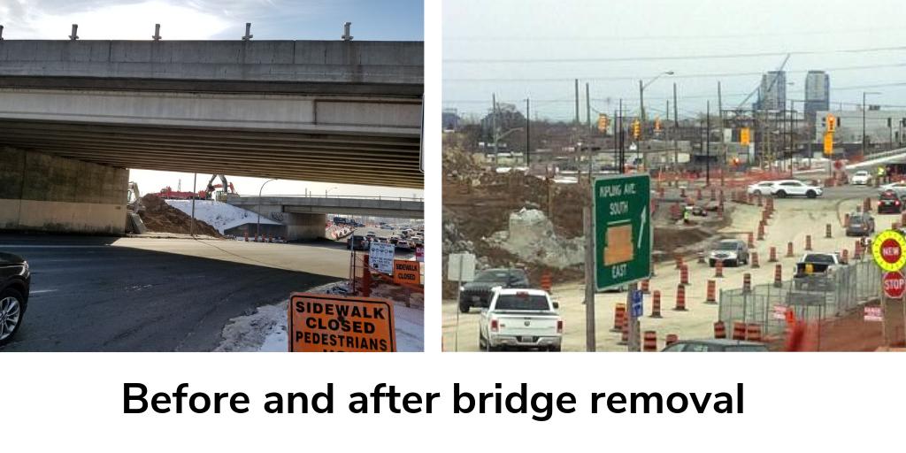 cityoftoronto's tweet image. #TrafficAlertTO: After removing 2 bridges this wknd, crews are moving onto the next phase of #SixPoints construction to regrade, expand &amp;amp; resurface Kipling Ave. Kipling Ave from Viking Ave - Mervyn Ave will be reduced to 1 lane, each direction. More: toronto.ca/etobicokecentre