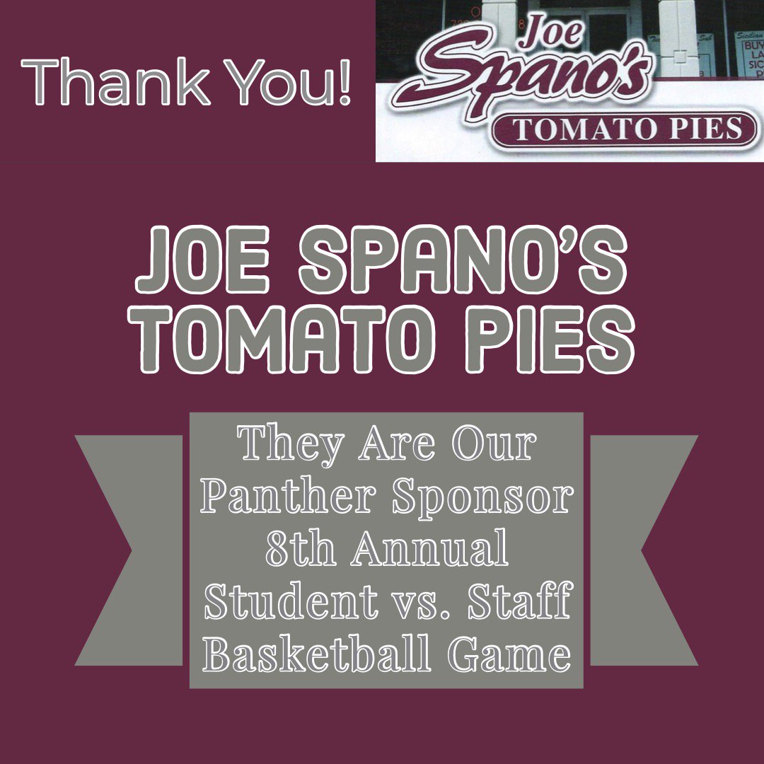 Shoutout to Joe Spanos Tomato Pies for being a Panther Sponsor for our 8th Annual @pinebeltcars / <a href="/oceanfirstbank/">OceanFirst Bank</a> Student vs Staff Basketball Game 🏀🔥
Wednesday March 20th, 7:00 Tip-Off