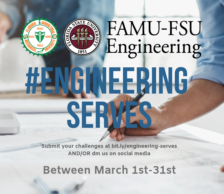 FAMUFSUCOE's tweet photo. #EngineeringServes is how students use their capstone 🎓 project to make real impact in the world. 

This year, we are asking YOU to submit real problems that our engineers could solve for local communities. 

Click the link to submit ideas https://t.co/cW6LvoGj3z or dm us!📱 https://t.co/BxL33KzZOr