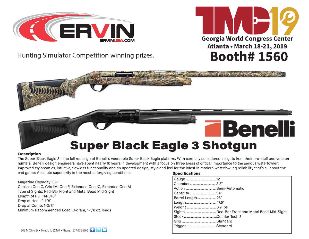 ErvinEquipment's tweet photo. Make sure to stop by our booth at the TMC Show in Atlanta Booth #1560. Not only do we have some great give-a-ways you can also take a shot at winning one of these Benelli shotguns. #Ervin #ErvinEquipment #TMC19 #DryVans https://t.co/s4BUmKX6WQ