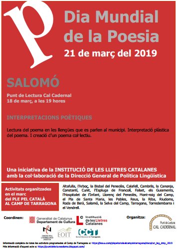 assumpta_ferre's tweet photo. Dilluns dia 18 de març al Punt de Lectura #calcadernal celebrem el dia Mundial de la Poesia. https://t.co/KwuiKPbnSG