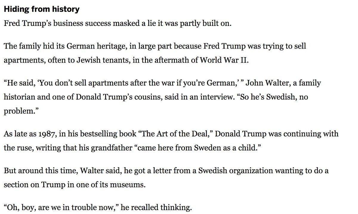 Donald Trump loves Jews. How do I know? Because he and his dad pretended to be from Sweden just so their Jewish business-friends wouldn't be sad when they found out the Trumps were actually from Germany in the decades after World War II. That's true love! 🥰