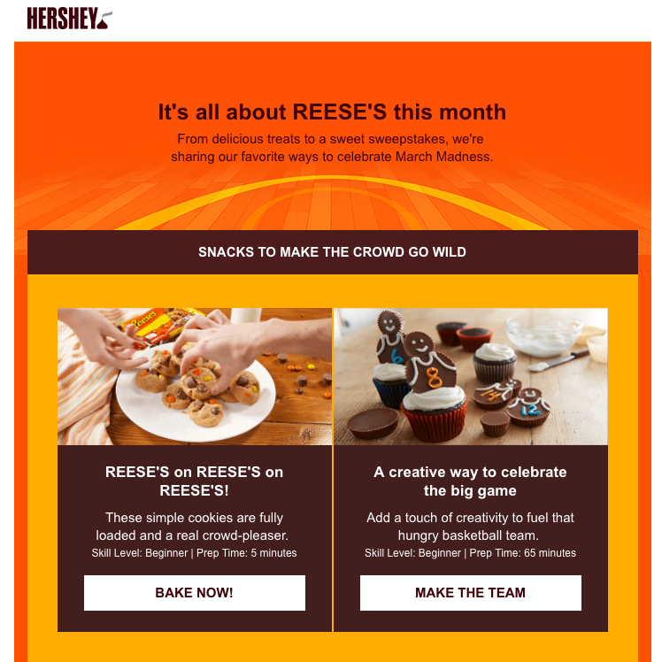 Snacks to Make the Crowd Go Wild by Reese's
htmlemailgallery.com/gallery/reeses/
#MarchMadness2019