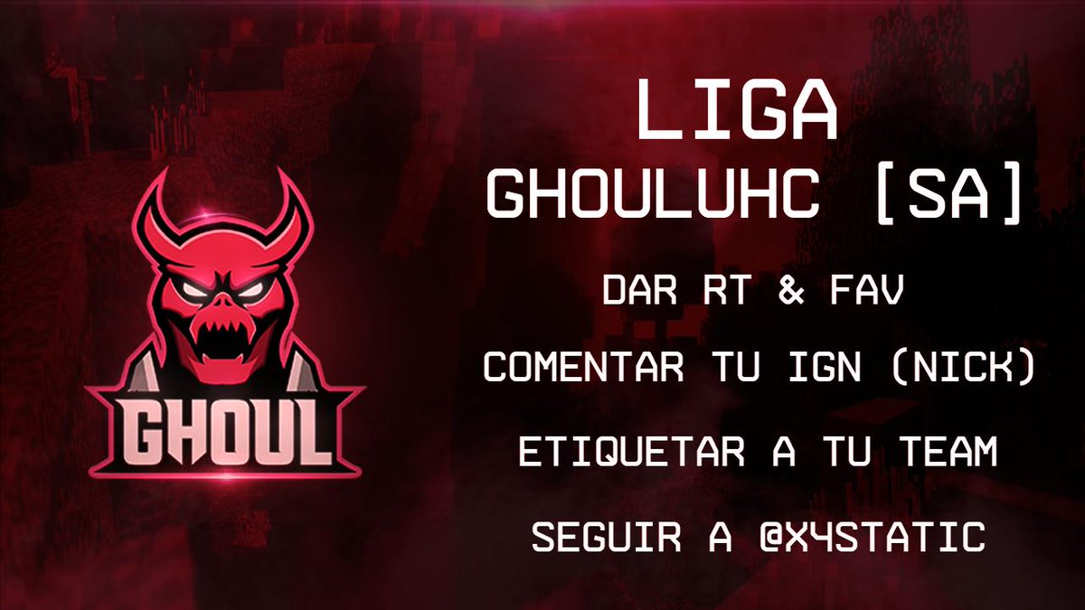GhoulUHC_'s tweet image. LIGA GHOUL UHC [SA]

La Liga se basara en sistema de puntuaciones por Kills - Wins - KT.
- 1 Kill = 1Punto - 1 Win = 4Puntos - KT = 3Puntos

Requisitos para poder participar de la Liga:
 - Seguir a @x4sTaTic - @RepostUHC 
 - Etiquetar a tu Team (To2)
 - Dar RT Y Fav