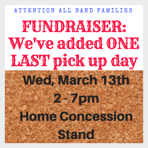 Please RT.Due to the number of band families who we unable to pick up fundraiser  items, we've add ONE LAST day. TOMORROW, WED MARCH 13th, 2- 7pm.This will coincide with the 50/50 raffle ticket drop off. <a href="/BrunswickHSBand/">BrunswickHSBands</a> <a href="/BrunswickMSBand/">BrunswickSouthMSBand</a> <a href="/WMSBandChoir/">WMS bands and choirs</a>