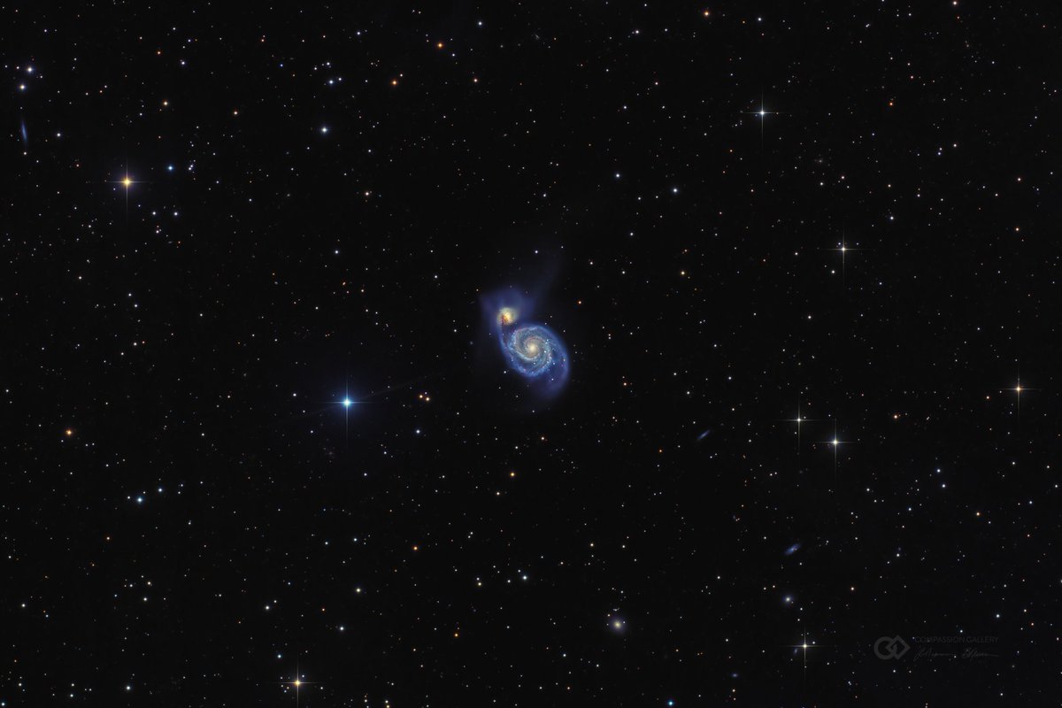RayMajoran's tweet photo. OUT OF THE WHIRLWIND [M51 / NGC 5194 - Whirlpool Galaxy]

Telescope > FSQ-106 530mm fl f/5
Guide > Lodestar X2 guider
Mount > Paramount MyT
Camera > Qsi 683wsg-8 (8300)
Filters > Astrodon LRGBSHORc
Total Integration (Capture) Time > 16.75 hours

#ThePhotoHour #Space #Astroy https://t.co/pUDTXWehJz