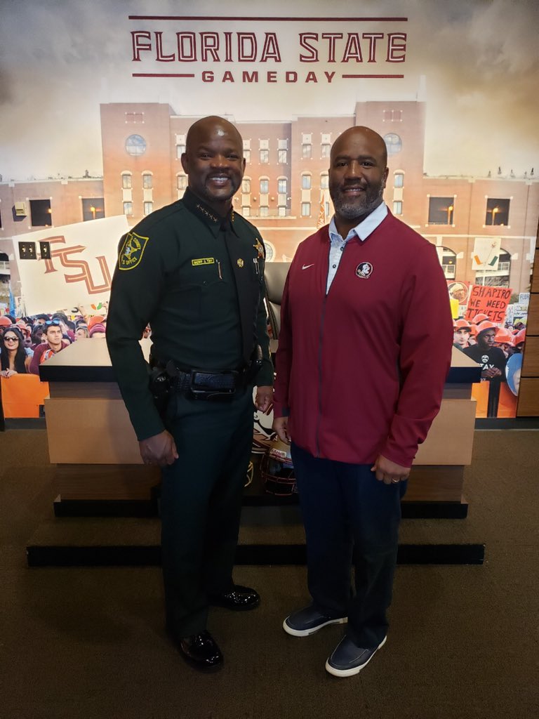 Sheriff Tony spent the day at the Capitol, where sheriffs from across the state met lawmakers. Since he was in Tallahassee, he had to stop by his old stomping grounds, @floridastate, where he bumped into his old coaches, Seminole legends <a href="/odellhaggins/">Odell Haggins</a> and Hackett!