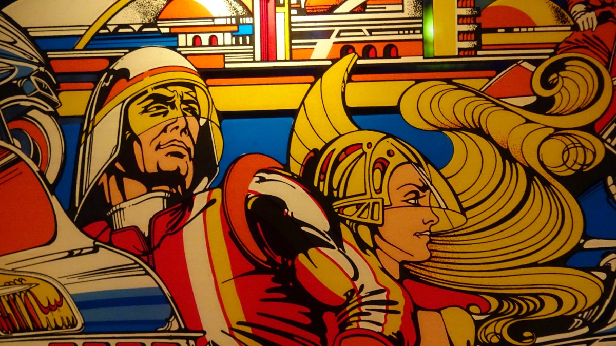 arcadeheroes's tweet photo. One reason I love Atari pinball machines was the artwork. Just beautiful.

(taken the other day from my Space Riders, 1978) #AtariBias #pinball https://t.co/v08RkXi5Zb