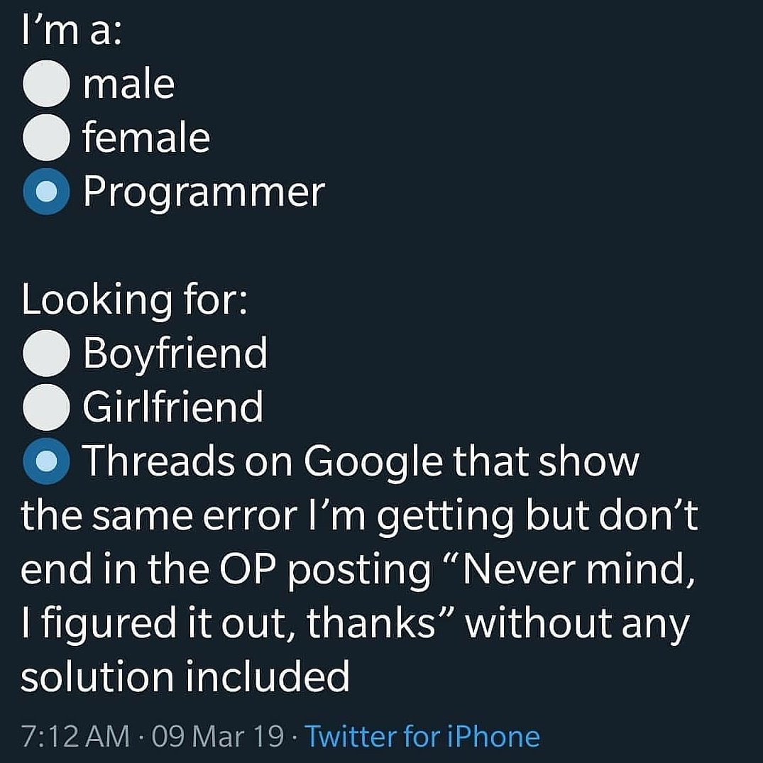 hashcode_pk's tweet image. Why you do this 😭
-
-
-
-
-
#programmer #coding #developer #programming #coder #programmerslife #codinglife #code #programmers #programmerlife #javascript #dev #development #webdeveloper #programmerhumor #programmerrepublic #programmering #softwareengineering #programmersday #pc