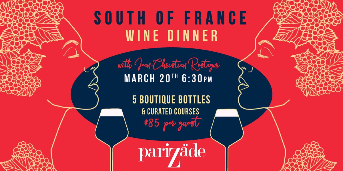 CafeParizade's tweet photo. Dreaming of vineyards &amp; petit bistros? Transport yourself to the South of France on March 20th &amp; join us for our 5-course South of France wine dinner hosted by French wine connoisseur, Jean-Christian Rostagni. Limited seats available, call to reserve! 

https://t.co/P9D3ADjBkE https://t.co/n2qzZbLBfA