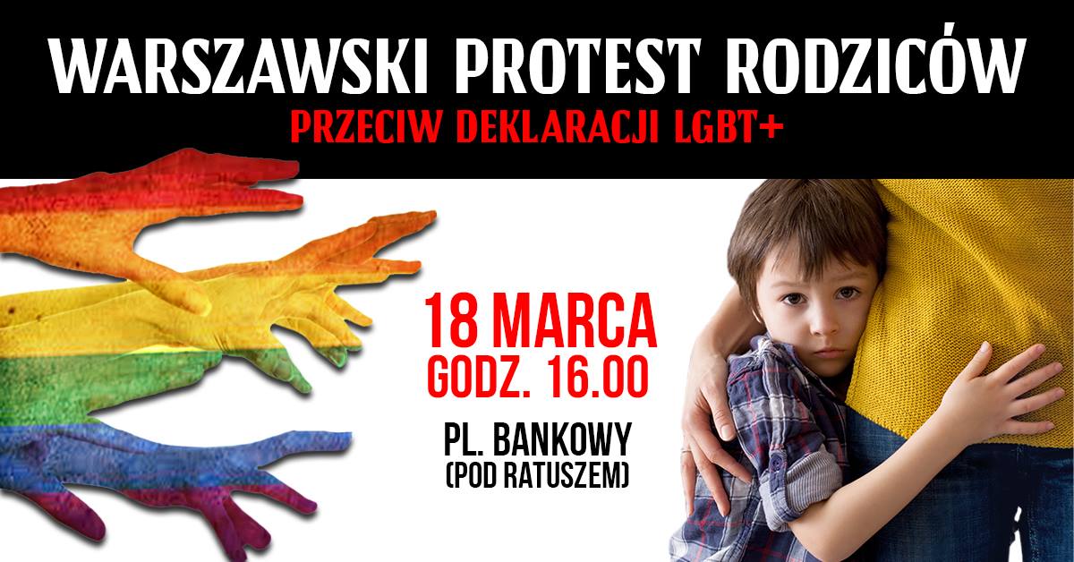 DawidWiech's tweet photo. WARSZAWSKI PROTEST RODZICÓW PRZECIW DEKLARACJI LGBT+ 📢 18 MARCA📢 ➡️ https://t.co/BeiGiaWbAA 🔝🔝🔝 #CzarnyPoniedziałek #WarszawskiProtestRodziców #18marca
Będę wdzięczny za RT  @Janusz1967  
Serdecznie pozdrawiam https://t.co/hVQ87620Sp