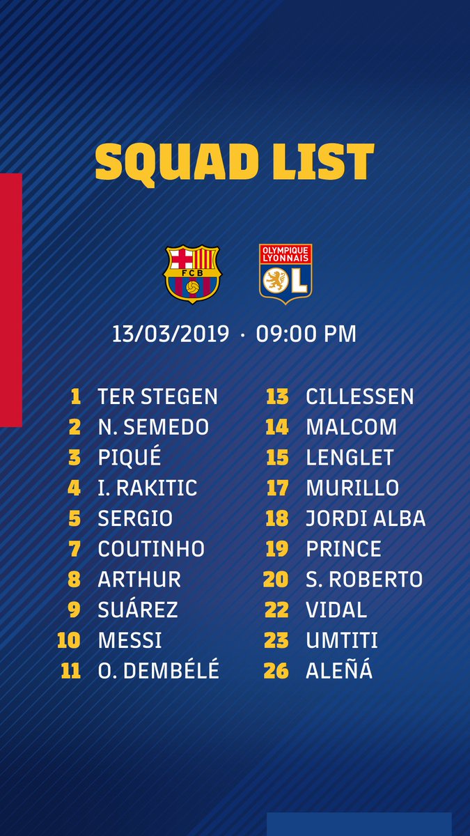 fcbarcelona_id's tweet photo. [📋 Daftar skuat]
⚽ #BarçaOL
🔵🔴 #ForçaBarça https://t.co/6NeYwU7EKT