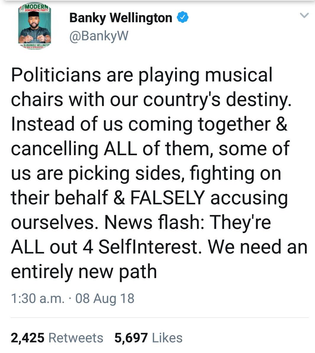 Sega who flew Atiku's media jet fighter of propaganda as we now know, hoping to secure access to Atiku through Demola, had attacked  @BankyW, who in his genuineness wanted & sought a new order. We saw Banky's envious mileage, while this 'inverted comma' finished as usual; a fraud.