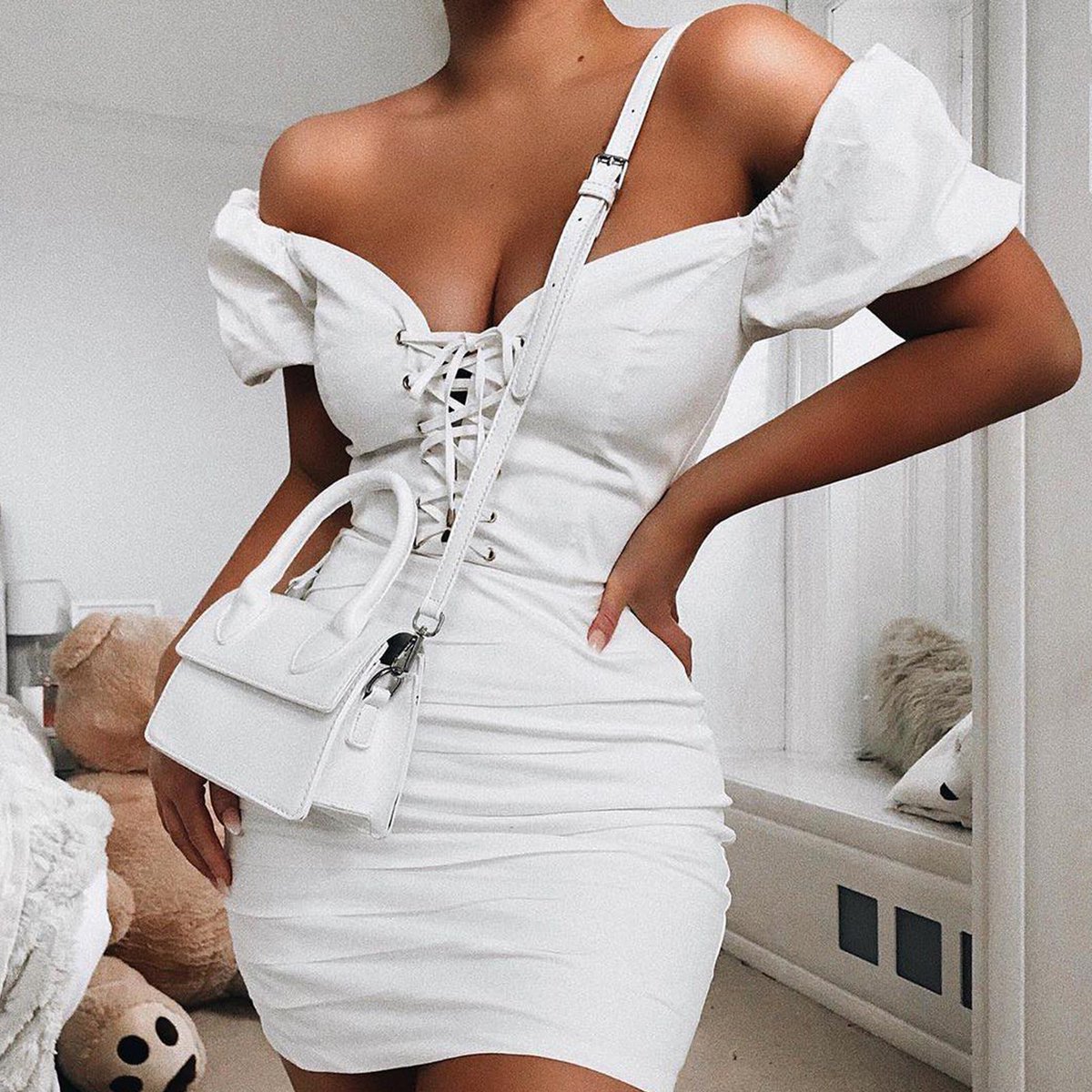 oh polly white corset dress