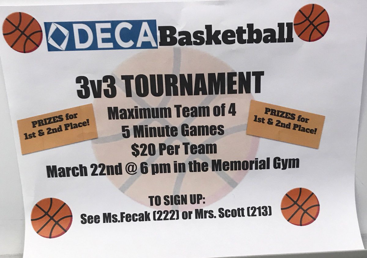 JMHSDECA's tweet photo. JMHS DECA is hosting their very first March Madness 3v3 Basketball Tournament!!! Get a team together and sign up with Mrs. Fecak or Mrs. Scott!! https://t.co/XLcOiuKByn