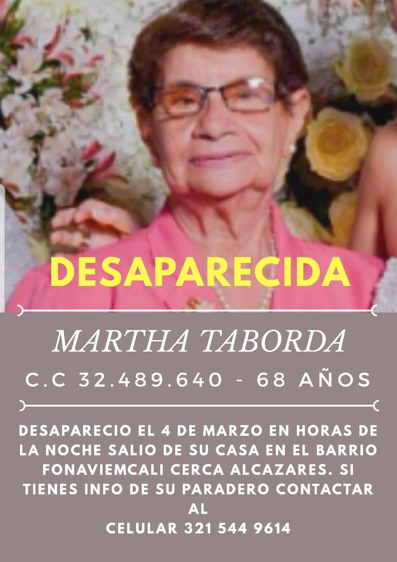 EnterateCali's tweet photo. La señora Martha Taborda esta desaparecida desde el pasado 04 de marzo, sus familiares la buscan y ofrecen una recompensa de $500.000 mil pesos para quien brinde información que lleve a su paradero, según reportes la mujer fue vista en el barrio Decepaz https://t.co/KYEwBXLGl7
