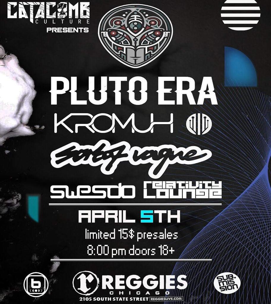 ohhgeezitsdee's tweet photo. Catacomb Culture coming at you with another one. Join us at @reggieslive for @PlutoEra & #sortofvague's Chicago debut!! Along with local support from @Kromuh, @swesdo & #relativitylounge. Live painting, fire performances and much more!!
https://t.co/3Z4dlCkWE4 https://t.co/x9HTRlzTwc