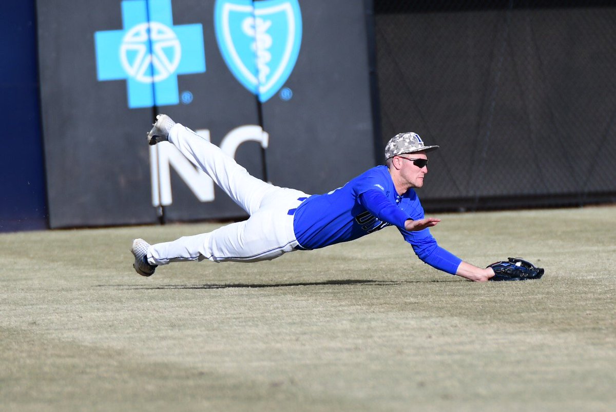 Freshman RJ Schreck stealing the show so far today here at the Durham Bulls Athletic Park. Had that 2-run double to right-center earlier (good piece of hitting on a changeup, easy swing, barreled it up). And here he is with a diving catch to rob Brady Lloyd of a hit in the 4th.