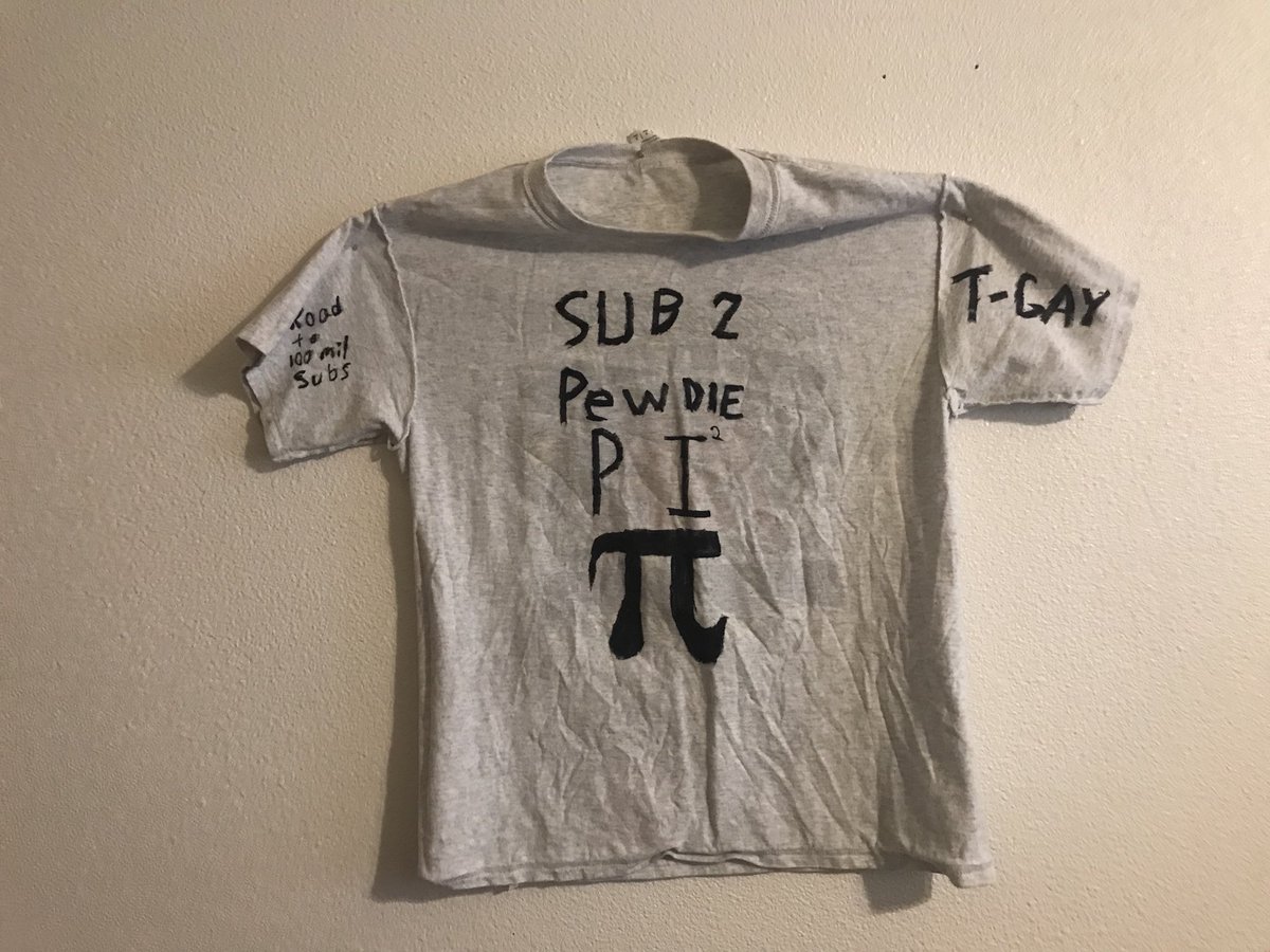 FrozenOPS's tweet image. Pi day is coming up and for my math class we have to make a shirt to show appreciation to the number. So I thought why not include Pewdiepie? So this one is for you @pewdiepie. #pewdiepie #100millionclub.