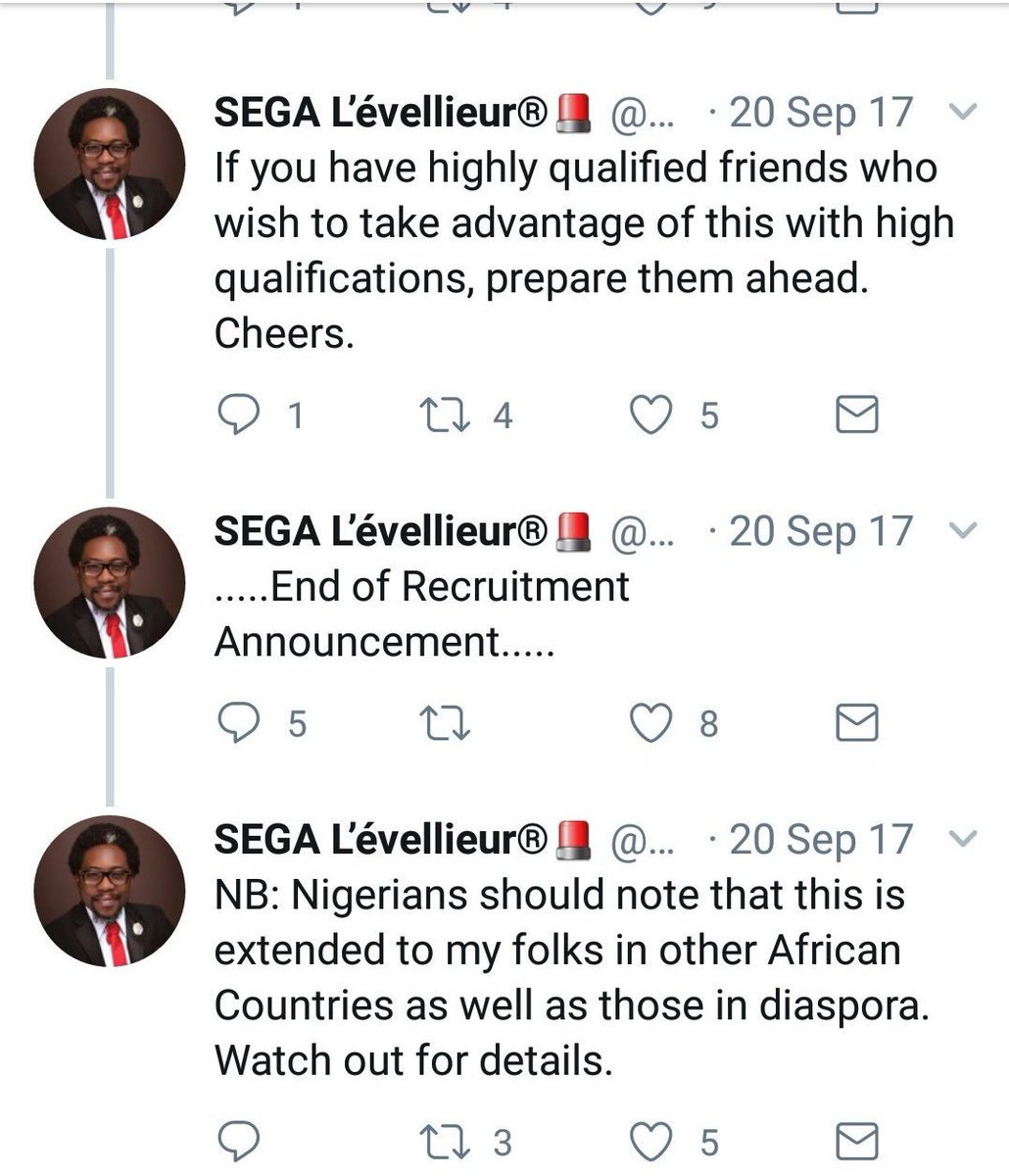 CHEVRON EMPLOYMENT SCAMSega is also into HR that doesnt smell nice. In 2017, Sega did set up an employment scam, through which he fleeced unsuspecting applicants of $1,250 per person, claiming he has mandate of a director in one of Nigeria's IOC's to recruit for the oil company.