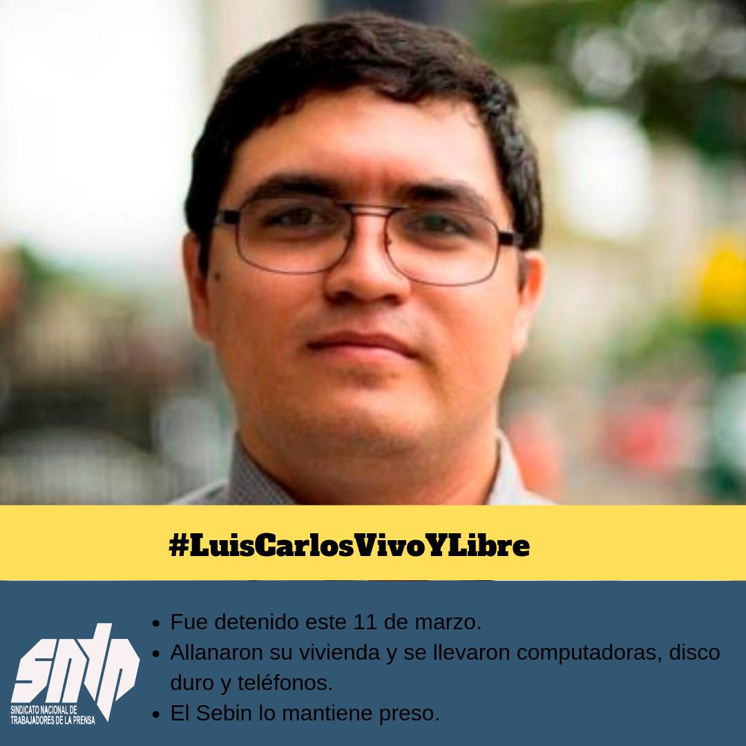 sntpvenezuela's tweet photo. #LuisCarlosVivoyLibre| Exigimos que cese la criminalización y descalificación por parte del Estado contra Luis Carlos Díaz y Naky Soto, en represalia por ejercer su derecho humano a la libertad de expresión a través de la práctica periodística y la defensa de los derechos humanos https://t.co/fbmNV8vE60