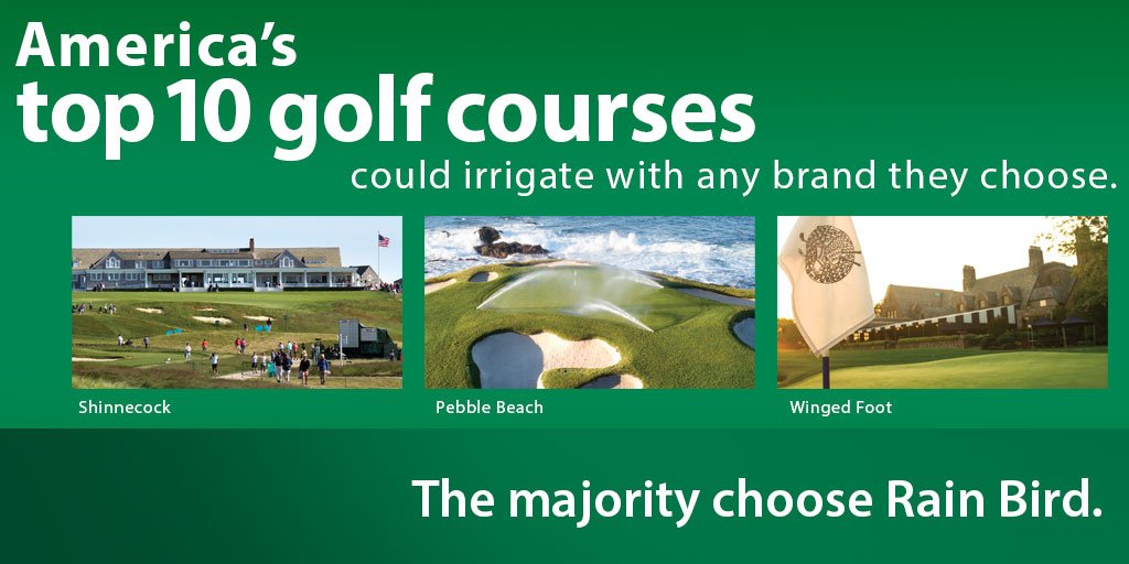 RainBirdGolf's tweet photo. Many of the top courses have chosen to partner with Rain Bird. In recent years, a number of these courses have updated or renovated their irrigation systems – each one choosing to stay with Rain Bird. 
#ConnectToTheFuture #ProtectYourInvestment
CLICK 👉 https://t.co/Mohhvzxafs https://t.co/WFBKYNvHt7