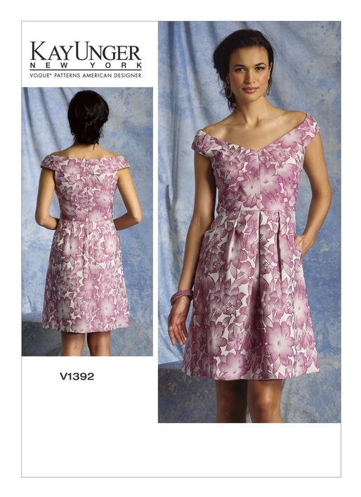 LoveSewingMag's tweet photo. I think Janet used this Kay Unger for Vogue dress V1392! It's got a lovely bias cut front bodice which extends into that boat neckline and has the boning that we saw Janet add earlier #gbsb5 #sewingbee #greatbritishsewingbee #gbsb @SimpMcCalls #patterndetective 🕵️‍♀️🔍 https://t.co/6BpyIjYs1j