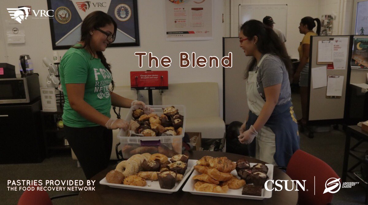 CSUN_VRC's tweet photo. Get some Brain food while Networking
Stop by #TheBlend Every Wednesday from 9:30 - 11:30 am at the Veterans Resource Center. The #VRC is located next to #ShakeSmart in the #USU
Pastries provided by CSUN The Food Recovery Network @magaramcenter
#CSUN #VeteransPersonalDevelopment https://t.co/GLJdJepntY