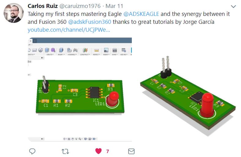 ADSKEAGLE's tweet photo. From a Beginner to an EAGLE and Fusion 360 Master! Thanks for sharing and letting us be a part of your design journey @caruizmo1976 #FutureofMakingThings #ECAD #MCAD #PCBdesign https://t.co/Kipf7u1ObO https://t.co/wFnTRdDEpy