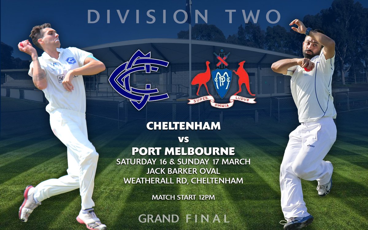 The Division 2 Grand Final will see two teams hoping to end long 1st XI Premiership droughts <a href="/CheltenhamCC/">Cheltenham CC</a> (11 years) &amp; <a href="/PortMelbourneCC/">Port Melbourne CC</a> (29 years). On the weekend one team will be quenching their thirst from an elusive Premiership Cup #BestofBayside  #CSBCheltvPort