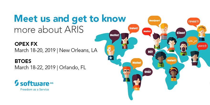 SoftwareAG's tweet photo. Monitor &amp; Control 
Implement &amp; Execute
Strategize &amp; Design
Just a few things you can do with #ARIS10 at #BTOESInsights &amp; OPEX FX https://t.co/4LnEUINFPl https://t.co/ujDSXVjMkm