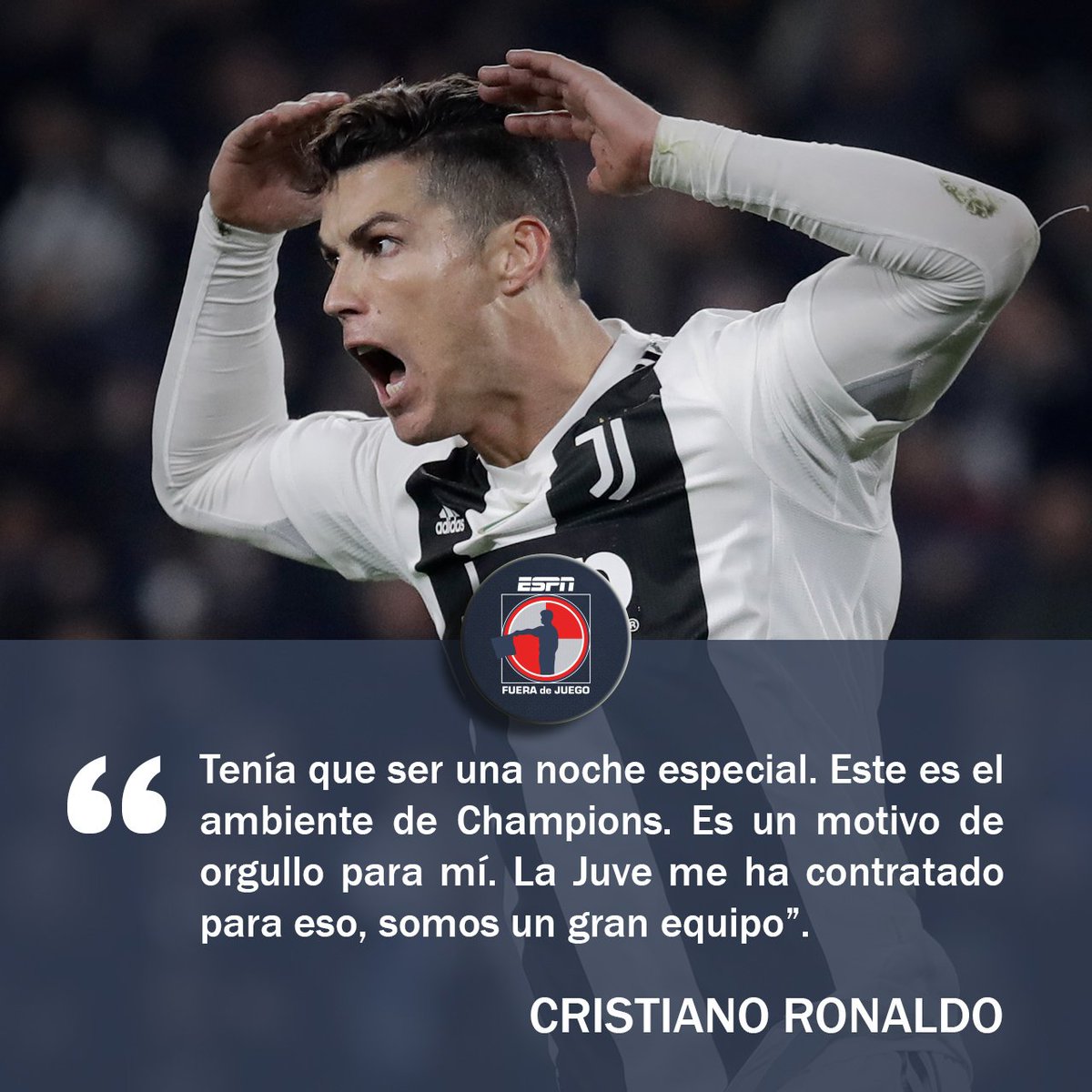 "Somos un gran equipo y para eso me han contratado".

🌟 Las palabras de Cristiano después de su brillante noche en Turín.

#ChampionsxESPN 🏆