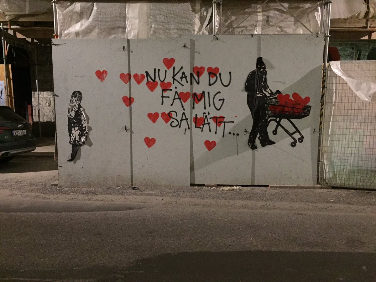 FKJ_PHD's tweet photo. Melody is in Sweden right now. She found an anarchist coffee shop and rad street art in one day. Translation of street art: no you can’t have me that easy. #sweden #feminist https://t.co/VbizqptZnB