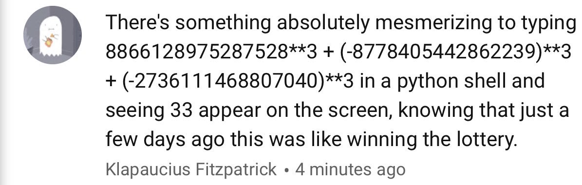 numberphile's tweet image. Loved this comment on today’s video.