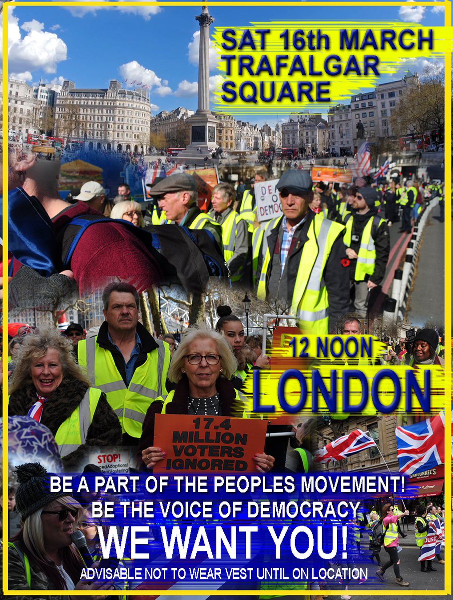 CaptainBlood19's tweet photo. @KTHopkins 🇬🇧❤️#YellowVestUK Sat 16th of March Trafalgar Square 12noon❤️🇬🇧 🤟Get of that sofa, drop that remote and be a real voice democracy.✌️ Together we march for freedom and democracy, together we march for our rights and for true justice. #BREXIT. #leave_EU #wtobrexit #brexitvote https://t.co/wHAQhlr5dz