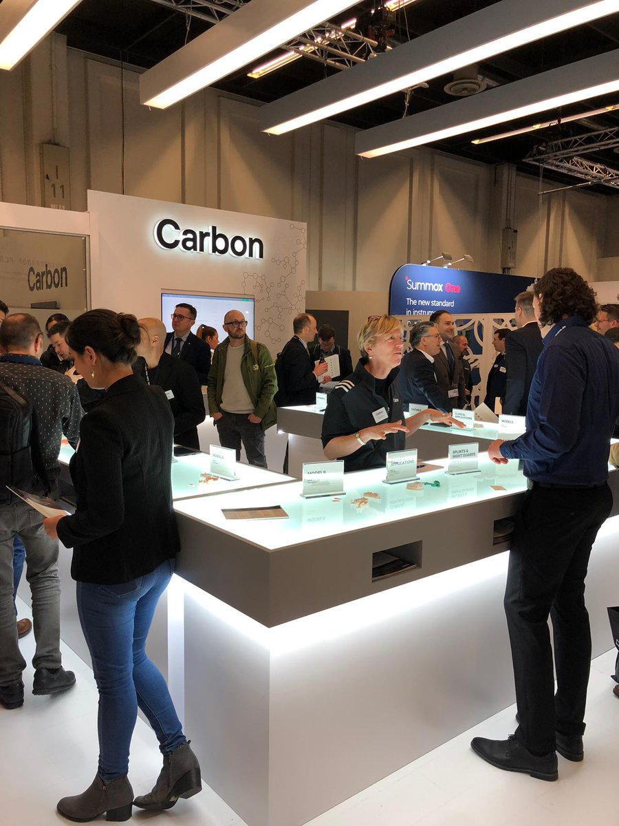 Carbon's tweet image. Day 1 at #IDSCologne ☑️ We exhibited our digital mfg. solution at our booth (Hall 2.2, Stand A-11) &amp;amp; @Carbon CDT Iain McFarlane presented the 5 stages of the #DigitalDenture process - photos below! Stop by tm for insightful speaking sessions from our customers. #IDS2019 #Dental