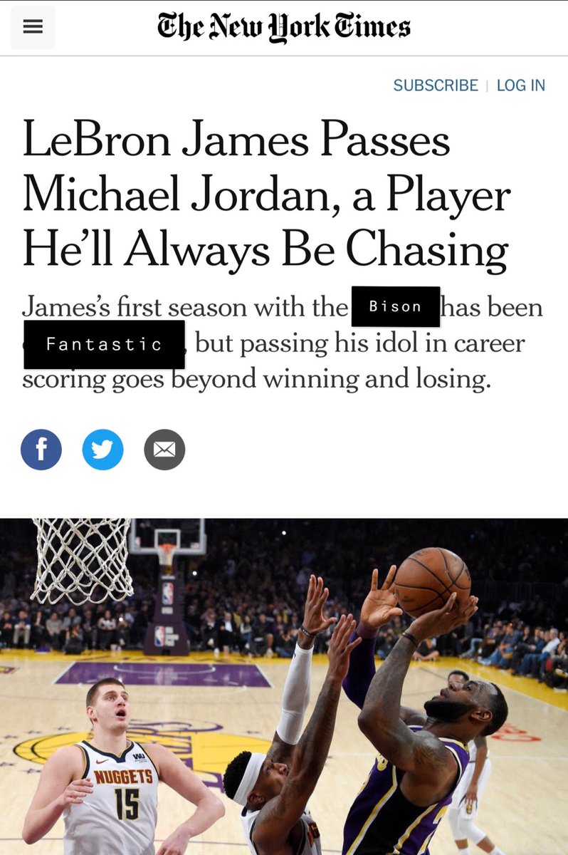 BisonOklahoma's tweet photo. ❗️BREAKING NEWS❗️
LEBRON JAMES PASSED MICHAEL JORDAN IN THE ALL TIME SCORING LIST!! https://t.co/0kO1balPdt