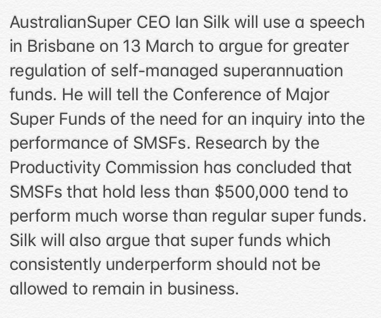 Kate3015's tweet photo. AustralianSuper declares war on DIY funds. On one hand this sounds reasonable but I can’t help but think this is more about stomping on people’s freedom of choice &amp; forcing more money into industry funds; control &amp; conquer &amp; more money for Unions. #power #auspol #UnionControl https://t.co/UNvN6xsq7v