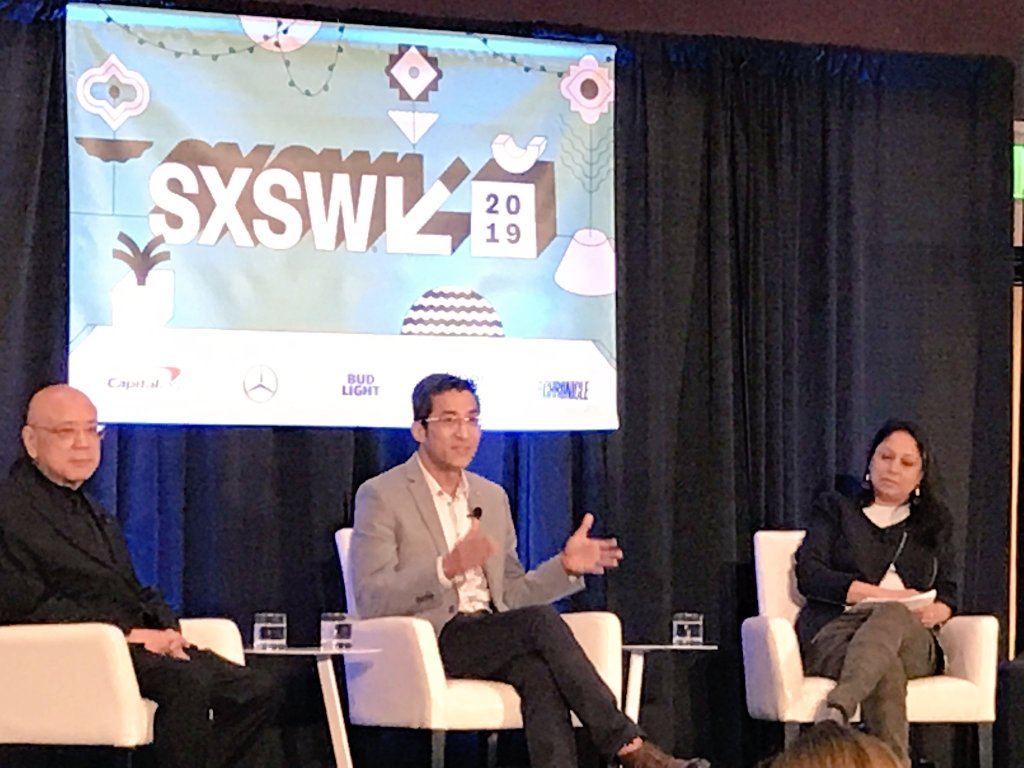 Heartificial's tweet photo. RT @RasuShrestha
 "#AI is the new UI."
Amazing dialogue today at #SXSW on using tech for good. 
https://t.co/en545lnS81…
#empathy #fightburnout #AtriumHealthProud #pinksocks #hcldr #SWSW2019 https://t.co/wPMXRuj5Gc