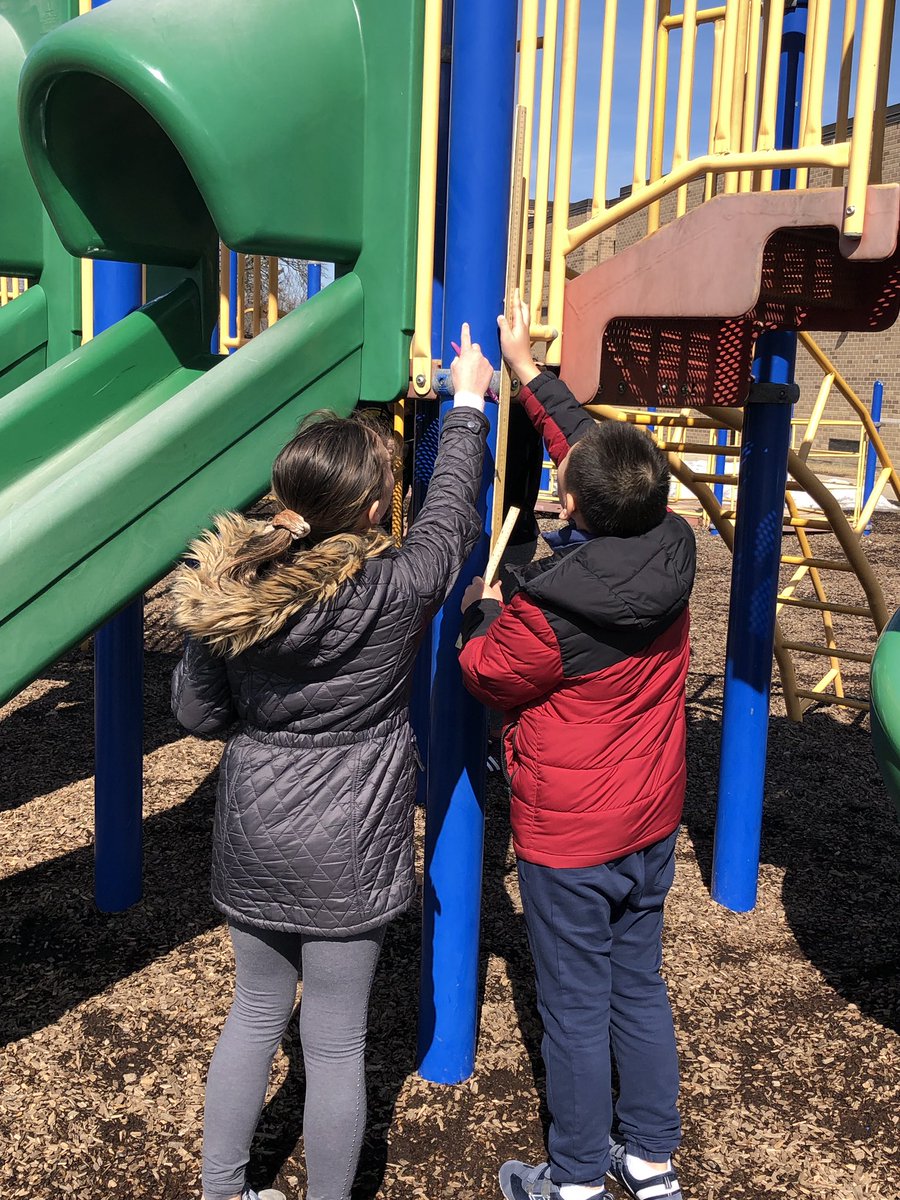 BulgerHale's tweet photo. Today students were engaged in a PBL lesson to help our school with designing a new and safe playground. They went outside to inspect Falk Park  to determine if it is safe in its current position. #halepackstrong #WeAre54 #schaumburgparkdistrict https://t.co/ZGC081fbGd