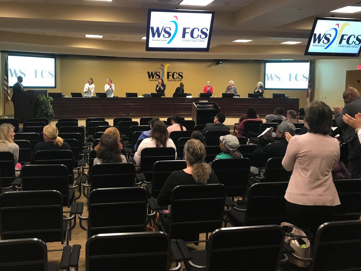 wsfcs's tweet photo. The @wsfcs Board of Education meeting is underway. Tonight the board is officially welcoming Interim Supt., Dr. Simington, recognizing PTEC Signature Schools @CMS_Cardinals &amp; @meadowlarkws, &amp; we are talking about winter make-up days!  Watch live https://t.co/hyfEUU3xz9. https://t.co/34eMagFoFo