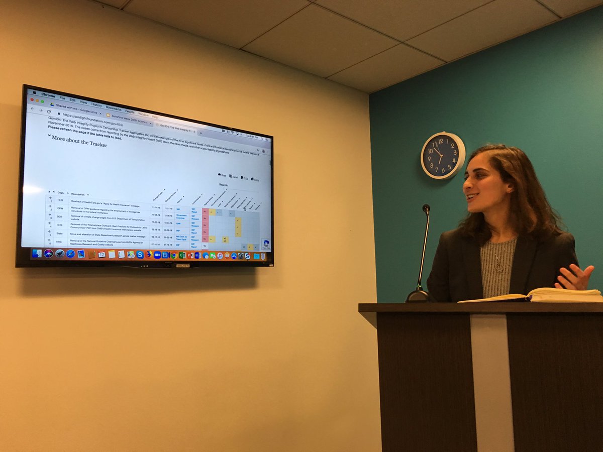LizBorkowski's tweet photo. At #SunshineAndScience event, @rachelkbergman unveils @SunWebIntegrity’s Web censorship tracker: #Gov404. https://t.co/0eTMbgflJn Can’t wait to use this terrific resource! https://t.co/8CNp8hfQ7h