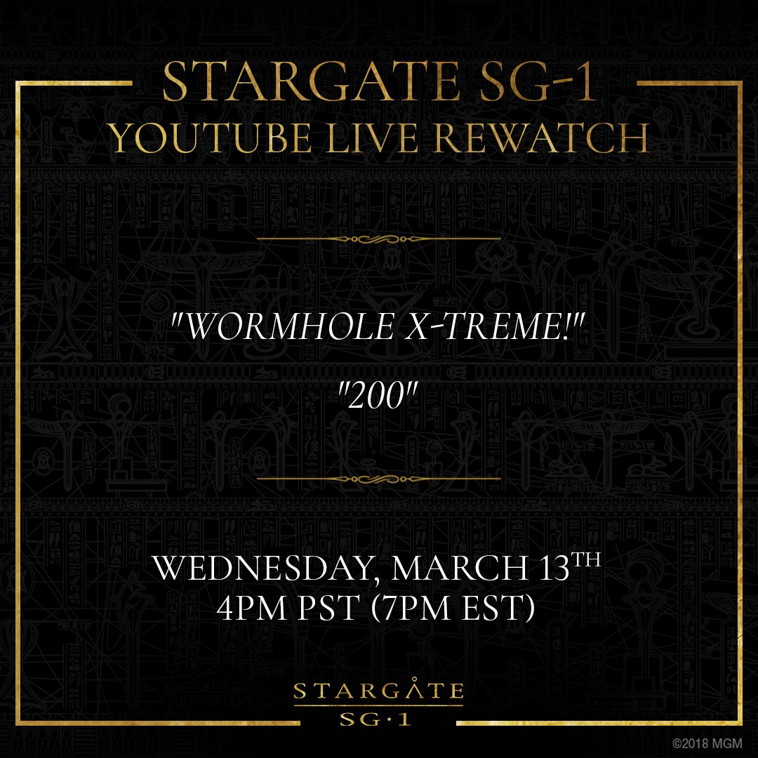 stargatecommand's tweet photo. Join us at the Stargate Command YouTube page tomorrow at 4pm PDT | 11pm GMT as we revisit your fan favorite Stargate SG-1 episodes, “Wormhole X-treme!” and “200” with Bernie Bregman from Nerds Like Us.
#SGStories #SGCommand
https://t.co/rSEKugM9Tf https://t.co/aKlJUKC3yd