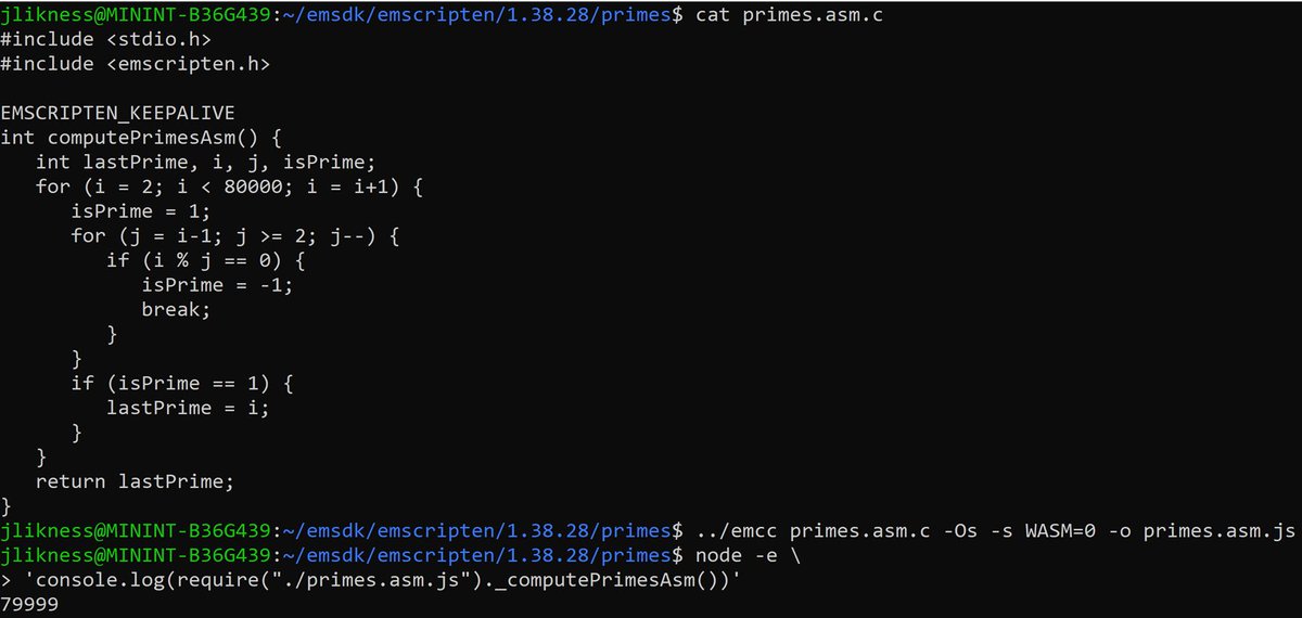 jeremylikness's tweet image. I built my first #Linux image in 1993 for better TCP/IP performance to access the &quot;World Wide Web.&quot; 25 years later I am finding prime numbers through brute force by compiling C to #JavaScript (actually #asmjs) and running it in #Node on WSL to learn about #WebAssembly. #web30