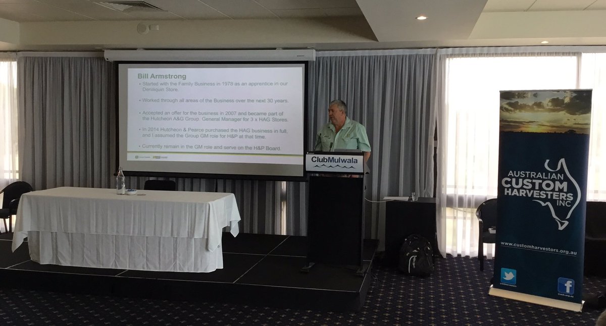 Australian Custom Harvesters (@ozharvesters) on Twitter photo Bill Armstrong from <a href="/hutcheonpearce/">hutcheonandpearce</a> talking about constant change in the Ag market. “It throws up plenty of challenges for us to work through” Providing Value & Service to their clients is paramount in the world of change. Bill Armstrong from <a href="/hutcheonpearce/">hutcheonandpearce</a> talking about constant change in the Ag market. “It throws up plenty of challenges for us to work through” Providing Value & Service to their clients is paramount in the world of change.